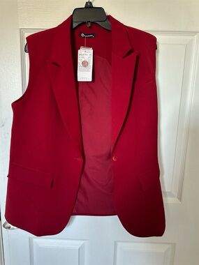 Sleeveless Red Blazer Vest